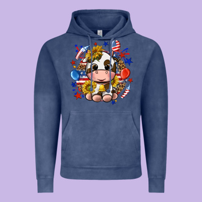 Vintage Hoodie cute cow fourth of july