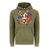 Vintage Olive cute cow fourth of july Vintage Hoodie - texasbilliewilder