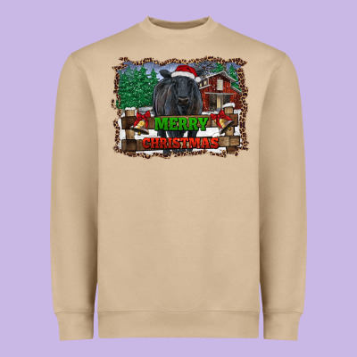 Merry Christmas Black Angus Cattle And Farm Heavyweight Sweatshirt Designed By Ranaportraitstore