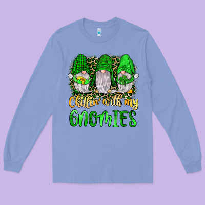 St Patrick S Chillin With My Gnomies Long Sleeve Tee Designed By Jahusdesignshop