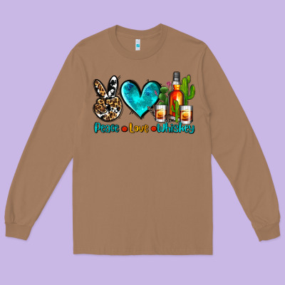 Peace Love Whiskey Long Sleeve Tee Designed By Adodesignshop