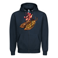 Navy cacao beans and flowers Zipper Hoodie - AdoDesignShop