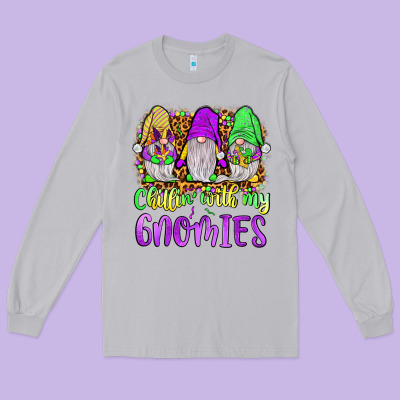Mardi Gras Chillin' With My Gnomies Long Sleeve Tee Designed By Jahusdesignshop
