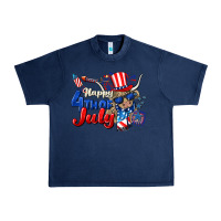 Navy Happy 4th of July cow Urban Heavy Tee - CowGirlArtShop