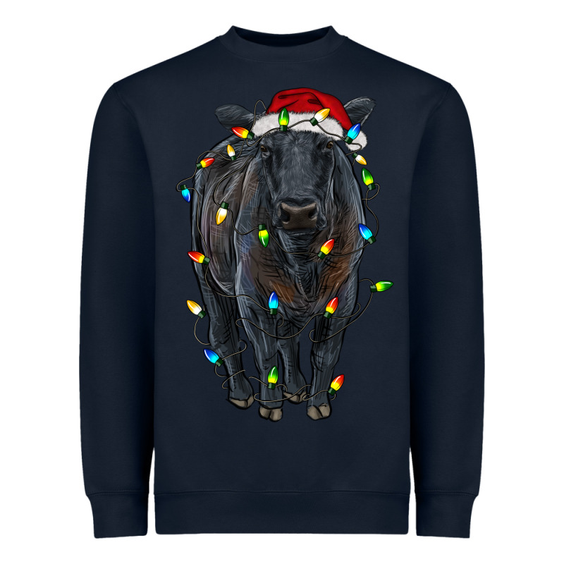 Christmas Black Angus Cattle With Lights Heavyweight Sweatshirt by RanaPortraitStore | Teevron