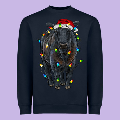 Christmas Black Angus Cattle With Lights Heavyweight Sweatshirt Designed By Ranaportraitstore