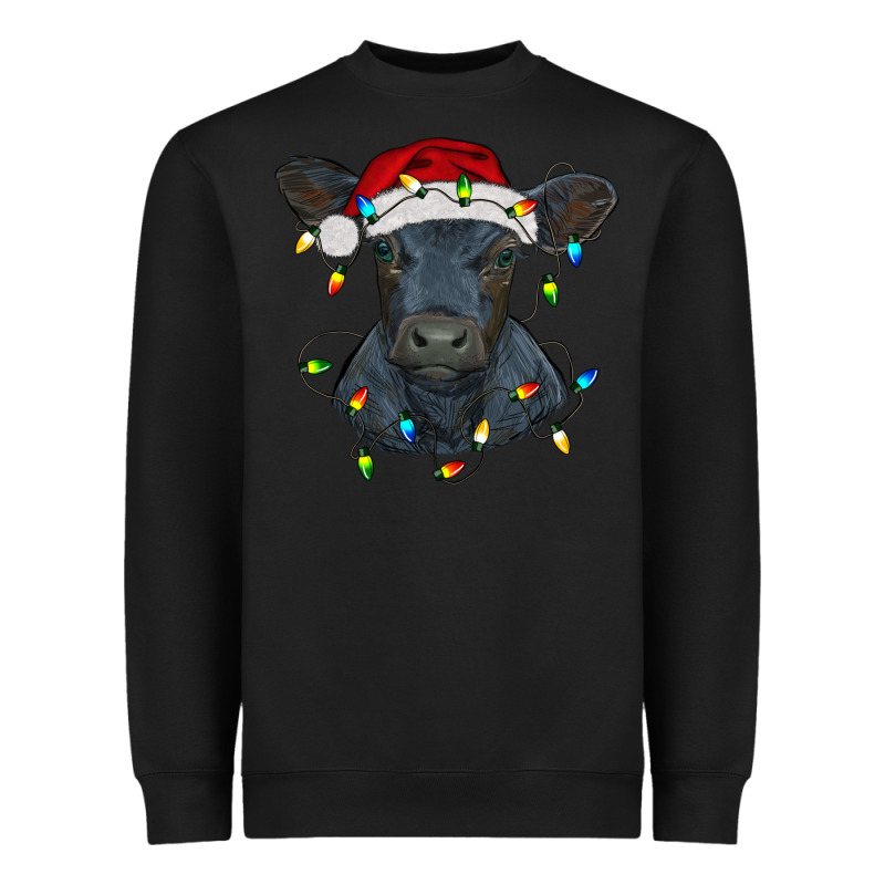 Christmas Baby Black Angus Calf With Lights Heavyweight Sweatshirt by RanaPortraitStore | Teevron