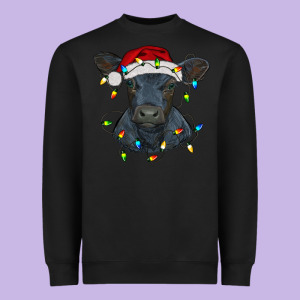 Christmas Baby Black Angus Calf With Lights Heavyweight Sweatshirt Designed By Ranaportraitstore