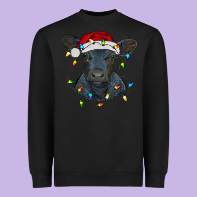 Christmas Baby Black Angus Calf With Lights Heavyweight Sweatshirt Designed By Ranaportraitstore