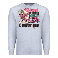 Heather Grey torn between lookin' like a snack and eatin' one Premium Sweatshirt - MaliasSmallBusiness