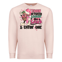 Pale Pink torn between lookin' like a snack and eatin' one Premium Sweatshirt - MaliasSmallBusiness