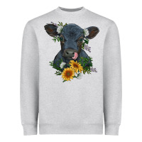 Heather Grey baby cow black angus calf with flowers Heavyweight Sweatshirt - RanaPortraitStore