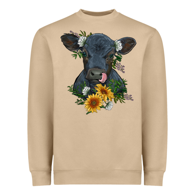 Baby Cow Black Angus Calf With Flowers Heavyweight Sweatshirt by RanaPortraitStore | Teevron