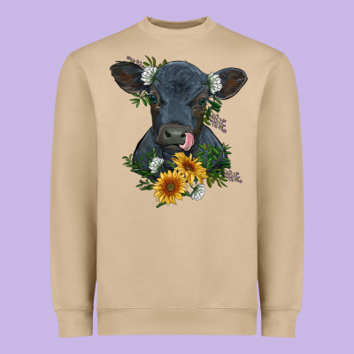 Baby Cow Black Angus Calf With Flowers Heavyweight Sweatshirt Designed By Ranaportraitstore