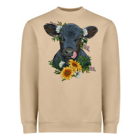 Mushroom baby cow black angus calf with flowers Heavyweight Sweatshirt - RanaPortraitStore