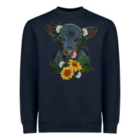 Navy baby cow black angus calf with flowers Heavyweight Sweatshirt - RanaPortraitStore