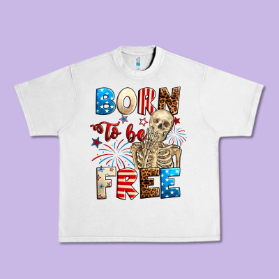 Born To Be Free With Skeleton 4th Of July Urban Heavy Tee Designed By Neo Western