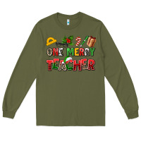 Army Green one merry teacher Long Sleeve Tee - AdoDesignShop