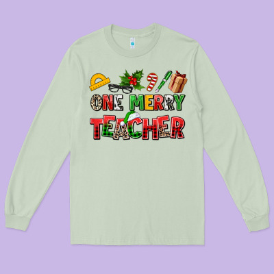 One Merry Teacher Long Sleeve Tee Designed By Adodesignshop