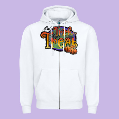 Trick Or Treat White Zipper Hoodie Designed By Jahusdesignshop