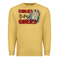 Antique Gold curlies before girlies Premium Sweatshirt - MaliasSmallBusiness