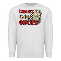 Oatmeal Heather curlies before girlies Premium Sweatshirt - MaliasSmallBusiness