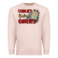 Pale Pink curlies before girlies Premium Sweatshirt - MaliasSmallBusiness