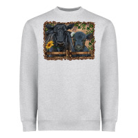 Heather Grey western black angus cattle and calf with leopard Heavyweight Sweatshirt - RanaPortraitStore