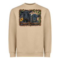 Mushroom western black angus cattle and calf with leopard Heavyweight Sweatshirt - RanaPortraitStore