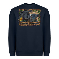 Navy western black angus cattle and calf with leopard Heavyweight Sweatshirt - RanaPortraitStore