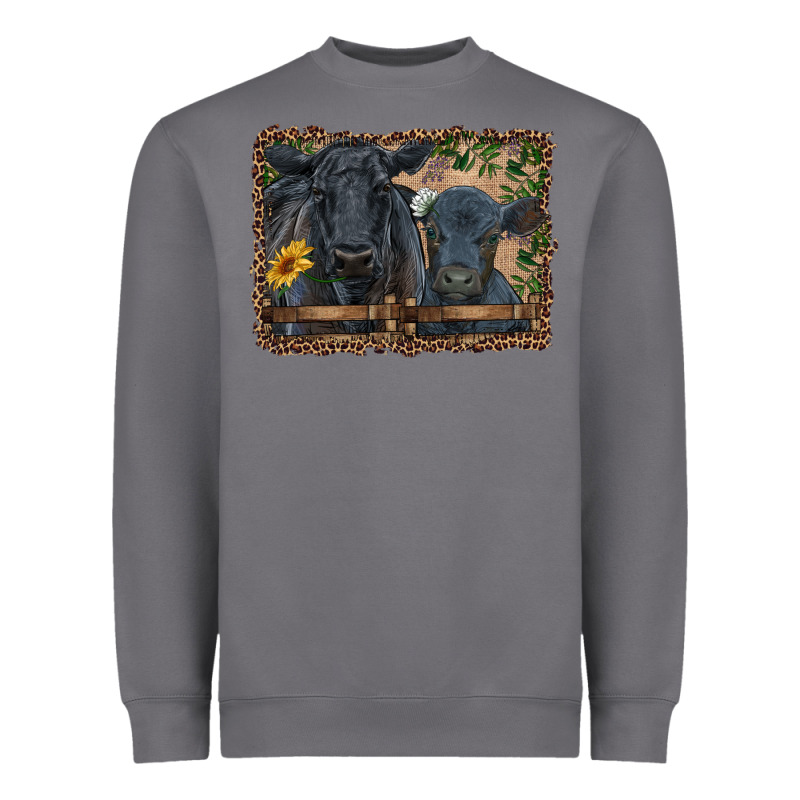Western Black Angus Cattle And Calf With Leopard Heavyweight Sweatshirt by RanaPortraitStore | Teevron