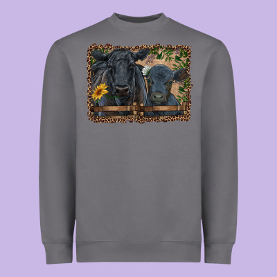 Western Black Angus Cattle And Calf With Leopard Heavyweight Sweatshirt Designed By Ranaportraitstore
