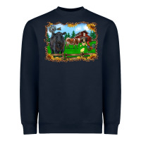 Navy western barnyard black angus cattle longhorn rooster and chicks Heavyweight Sweatshirt - RanaPortraitStore