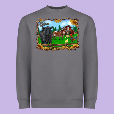 Western Barnyard Black Angus Cattle Longhorn Rooster And Chicks Heavyweight Sweatshirt Designed By Ranaportraitstore