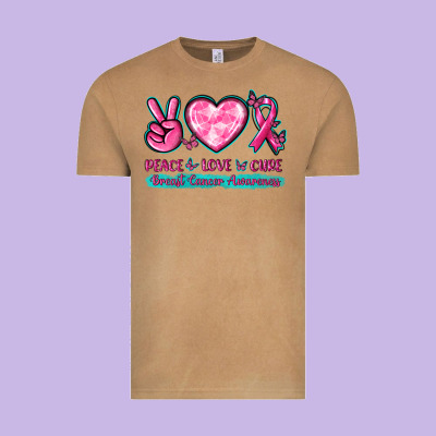 Peace Love Cure Breast Cancer Awareness Vintage Tee Designed By Texasbilliewilder