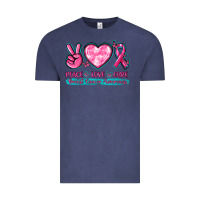 Vintage Denim Peace Love Cure Breast Cancer Awareness Vintage Tee - texasbilliewilder