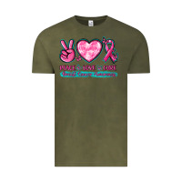 Vintage Olive Peace Love Cure Breast Cancer Awareness Vintage Tee - texasbilliewilder