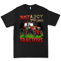 Black just a boy who loves tractors red tractor Premium Tee - BarkalooDesign