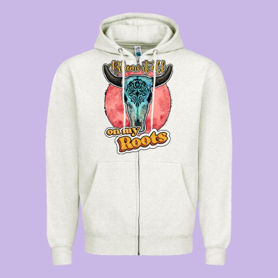 Blame It All On My Roots Bull Skull Black Zipper Hoodie Designed By Jahusdesignshop