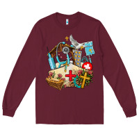 Burgundy nurse  cross and jesus Long Sleeve Tee - AdoDesignShop