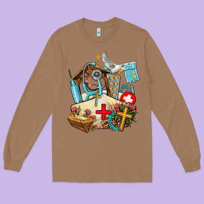 Nurse  Cross And Jesus Long Sleeve Tee Designed By Adodesignshop