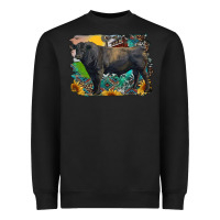 Black black angus bull with aztec and farm background Heavyweight Sweatshirt - RanaPortraitStore