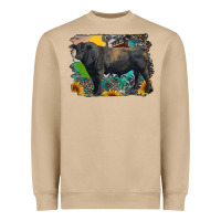 Black Angus Bull With Aztec And Farm Background Heavyweight Sweatshirt | Teevron