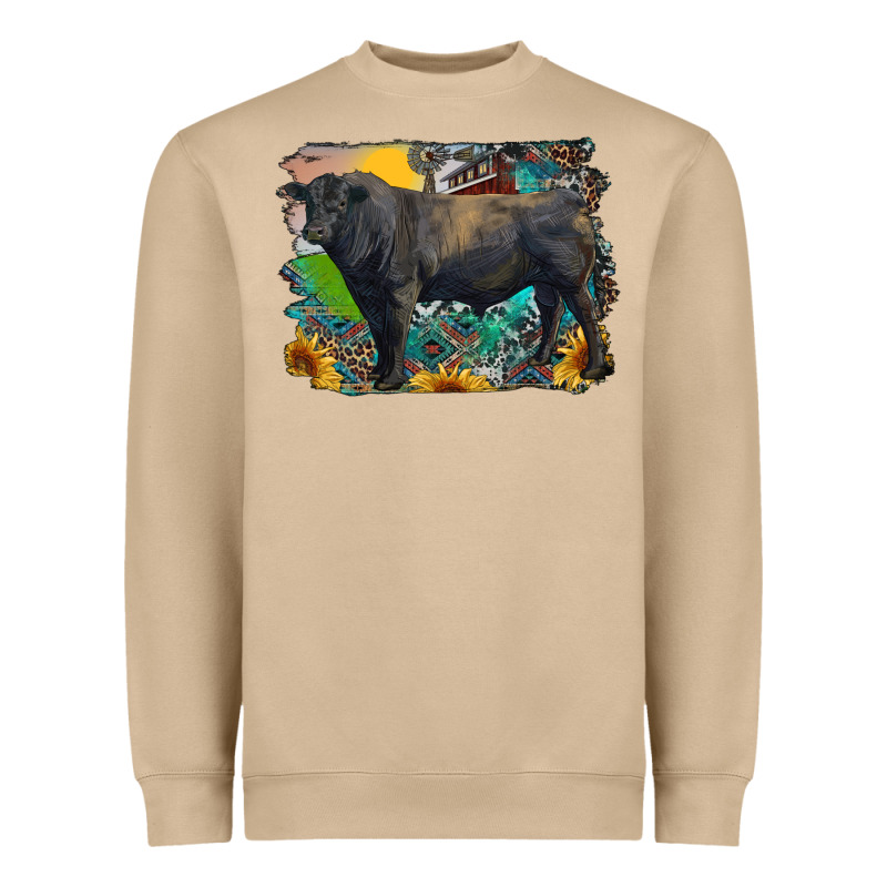 Black Angus Bull With Aztec And Farm Background Heavyweight Sweatshirt by RanaPortraitStore | Teevron