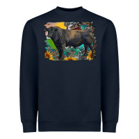 Navy black angus bull with aztec and farm background Heavyweight Sweatshirt - RanaPortraitStore