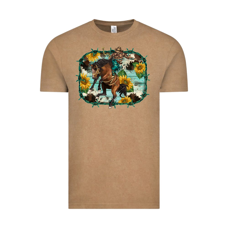 Western Rodeo Horse Cowhide Sunflowers Vintage Tee by BarkalooDesign | Teevron