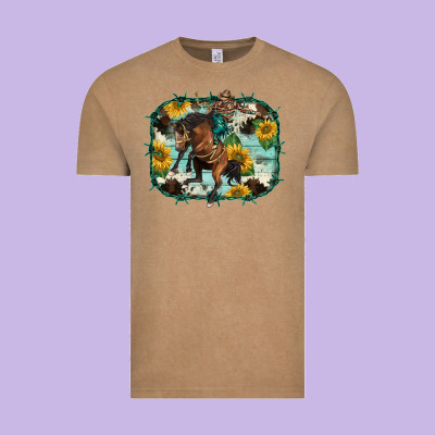 Western Rodeo Horse Cowhide Sunflowers Vintage Tee Designed By Barkaloodesign