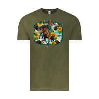 Vintage Olive western rodeo horse cowhide sunflowers Vintage Tee - BarkalooDesign