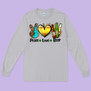 Peace Love Beer Long Sleeve Tee Designed By Adodesignshop