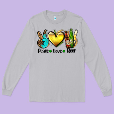 Peace Love Beer Long Sleeve Tee Designed By Adodesignshop